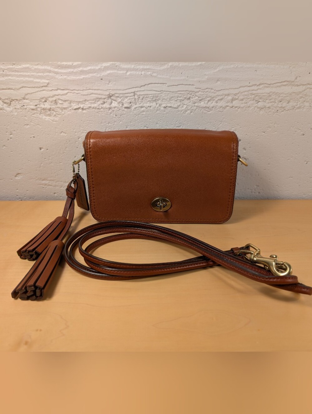 COACH Legacy Penny Crossbody Bag 19914 Two Tone Leather Brown Tassel